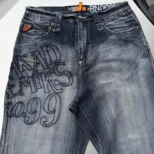 Crazy stitched embroidered early 2000s Riders of the storm Akademik's baggy